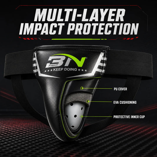 BN Male Boxing Groin Guard PU Leather Protective Cup Jockstrap Crotch Protector for MMA Muay Thai Kickboxing Taekwondo Sanda