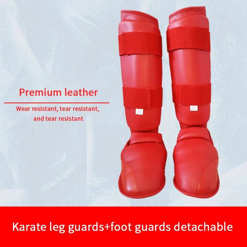 Shin Guards for Combat Martial Arts Kickboxing PU Leather Adjustable Leg Guards Shin Pads with Instep Guard for Adults Teenager