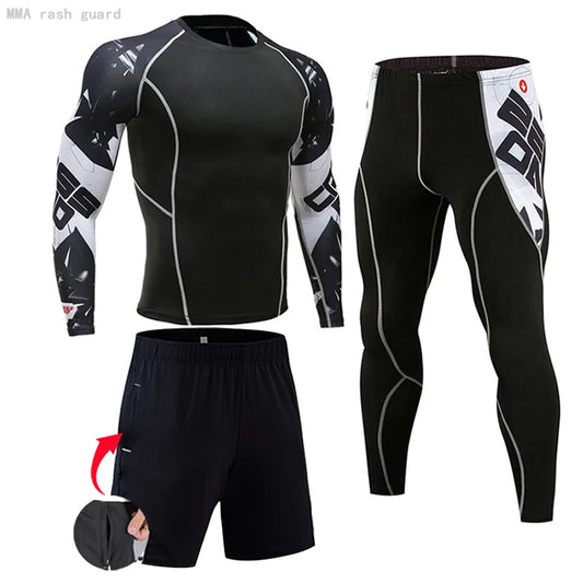 Gym Men's Running Fitness Sportswear Anti-UV Second skin Training Clothes Sports Suits Workout Jogging Rashguard Men's Kit MMA