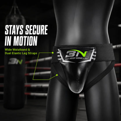 BN Male Boxing Groin Guard PU Leather Protective Cup Jockstrap Crotch Protector for MMA Muay Thai Kickboxing Taekwondo Sanda