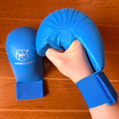WKF Approved Karate Gloves, Half-Fingered, Red, Blue, White, Thick Padded Boxing Gloves, PU Material, for Children and Adults, Competition Use