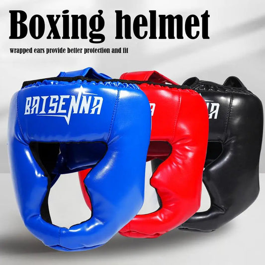 Adjustable Boxing Headgear Full Face Protection Helmet for MMA/ Muay Thai/Kickboxing/Karate Training PU Head Guard for Kid Adult