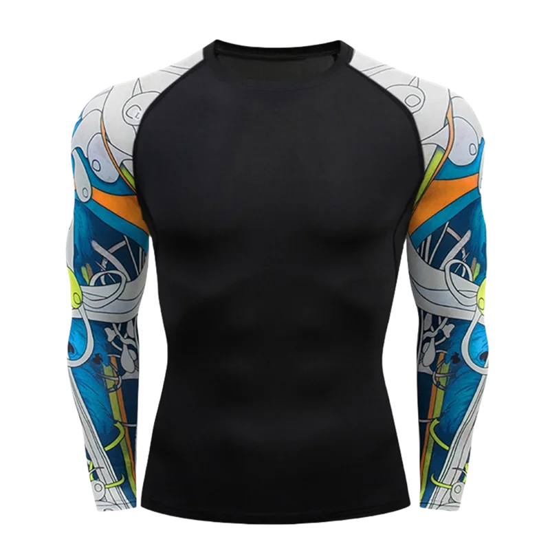 Men's MMA Rashguard T-shirt Long Sleeve Muay Thai BJJ Jiu Jitsu Fitness Gym Boxing Compression Shirt Fitness Gym Wear