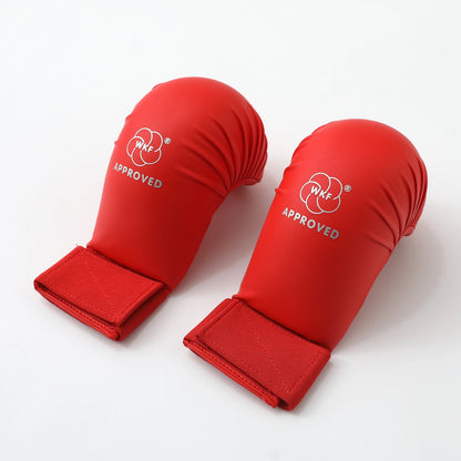 WKF Approved Karate Gloves, Half-Fingered, Red, Blue, White, Thick Padded Boxing Gloves, PU Material, for Children and Adults, Competition Use