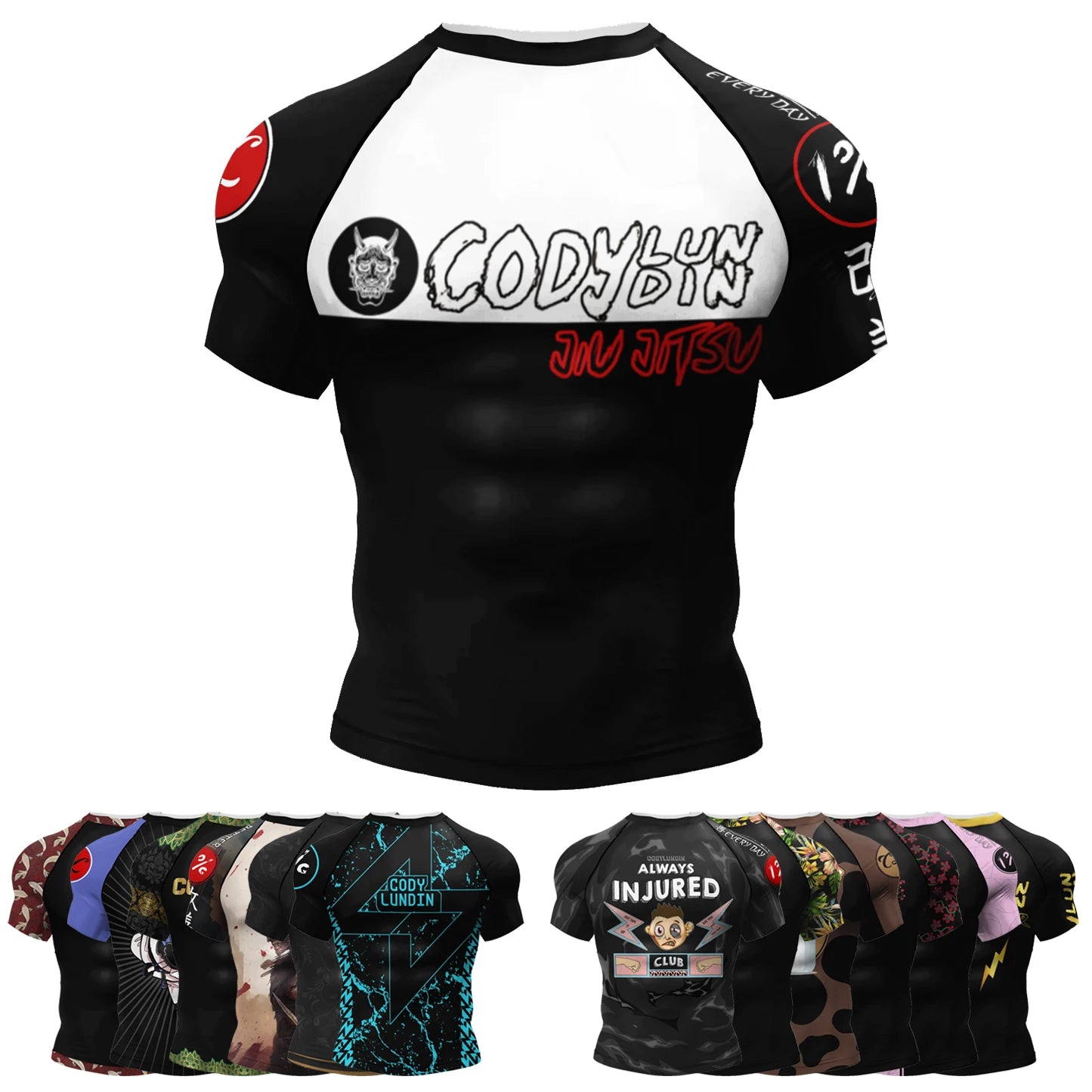 Jiu Jitsu Raglan Compression Rash Guard Unisex Oni Demon Graphic Print, BJJ MMA Training Top, Stretch Quick Dry Sportswear