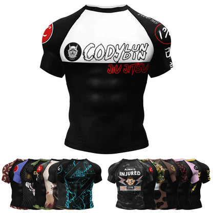 Jiu Jitsu Raglan Compression Rash Guard Unisex Oni Demon Graphic Print, BJJ MMA Training Top, Stretch Quick Dry Sportswear