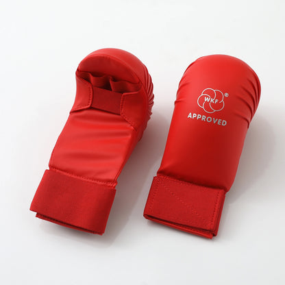 WKF Approved Karate Gloves, Half-Fingered, Red, Blue, White, Thick Padded Boxing Gloves, PU Material, for Children and Adults, Competition Use
