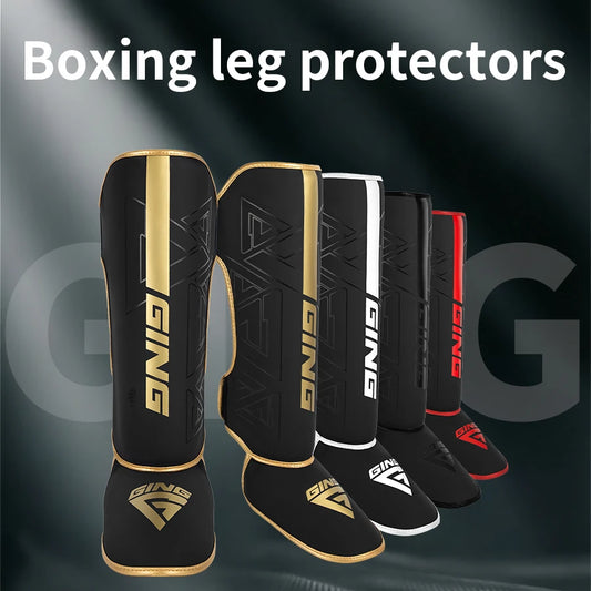 One Pair High-Quality PU Leather Boxing Shin Guards Ankle Protector MMA Muay Thai Training Leg Warmers Light Kicking Shin Pads