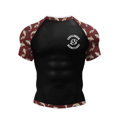 Jiu Jitsu Raglan Compression Rash Guard Unisex Oni Demon Graphic Print, BJJ MMA Training Top, Stretch Quick Dry Sportswear