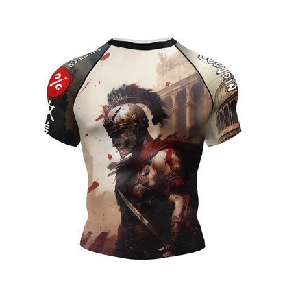 Jiu Jitsu Raglan Compression Rash Guard Unisex Oni Demon Graphic Print, BJJ MMA Training Top, Stretch Quick Dry Sportswear