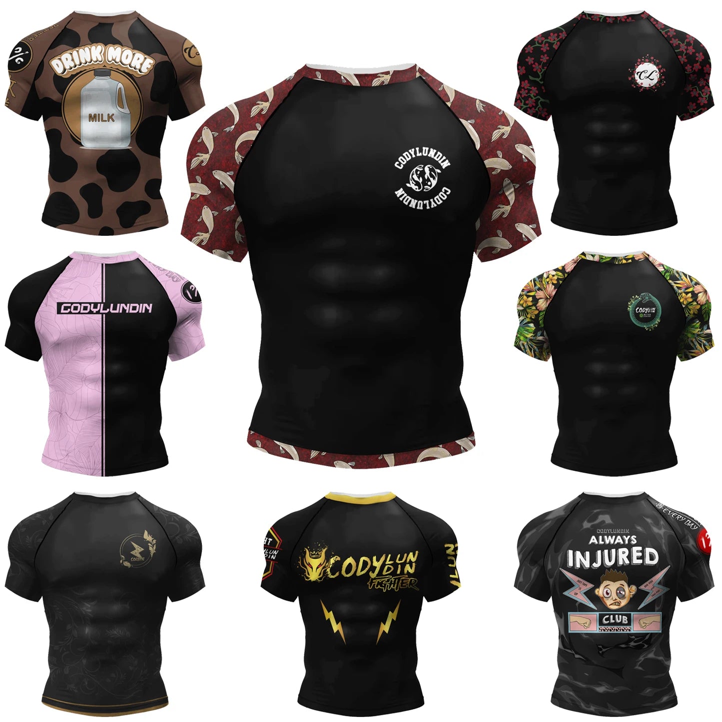 Jiu Jitsu Raglan Compression Rash Guard Unisex Oni Demon Graphic Print, BJJ MMA Training Top, Stretch Quick Dry Sportswear