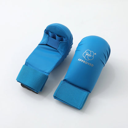 WKF Approved Karate Gloves, Half-Fingered, Red, Blue, White, Thick Padded Boxing Gloves, PU Material, for Children and Adults, Competition Use