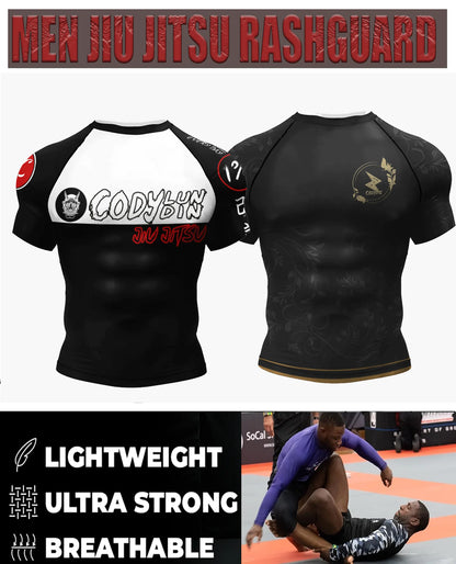 Jiu Jitsu Raglan Compression Rash Guard Unisex Oni Demon Graphic Print, BJJ MMA Training Top, Stretch Quick Dry Sportswear