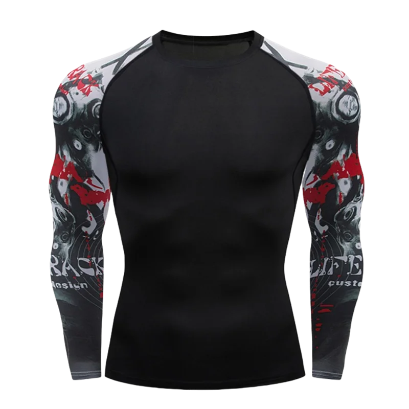Men's MMA Rashguard T-shirt Long Sleeve Muay Thai BJJ Jiu Jitsu Fitness Gym Boxing Compression Shirt Fitness Gym Wear