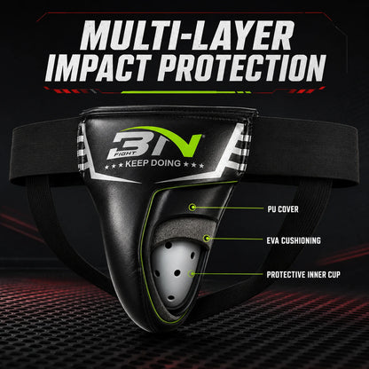 BN Male Boxing Groin Guard PU Leather Protective Cup Jockstrap Crotch Protector for MMA Muay Thai Kickboxing Taekwondo Sanda