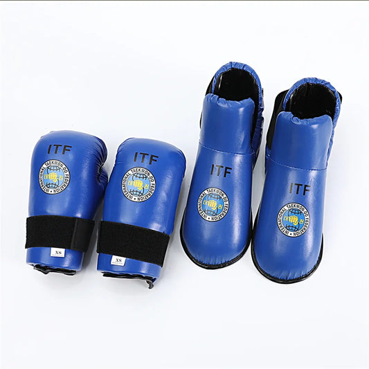 Karate Boxing Gloves Taekwondo Red/Blue ITF PU Leather Gloves Foot and Ankle Martial Arts Training Protective Equipment