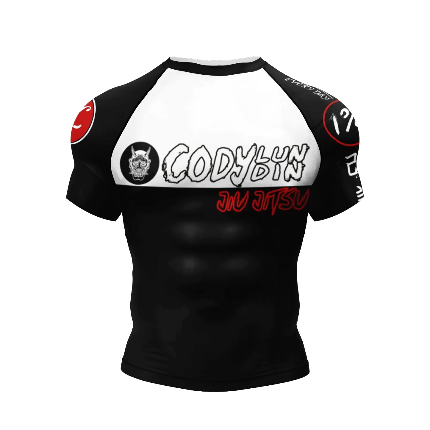 Jiu Jitsu Raglan Compression Rash Guard Unisex Oni Demon Graphic Print, BJJ MMA Training Top, Stretch Quick Dry Sportswear