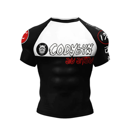 Jiu Jitsu Raglan Compression Rash Guard Unisex Oni Demon Graphic Print, BJJ MMA Training Top, Stretch Quick Dry Sportswear
