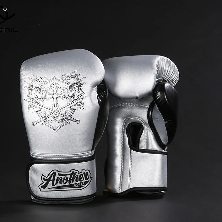 Kick Boxing Gloves 10/12/14oz/16oz PU Leather Professional Muay Thai MMA Kickboxing Glove Silver Sandbag Punch Training Gear