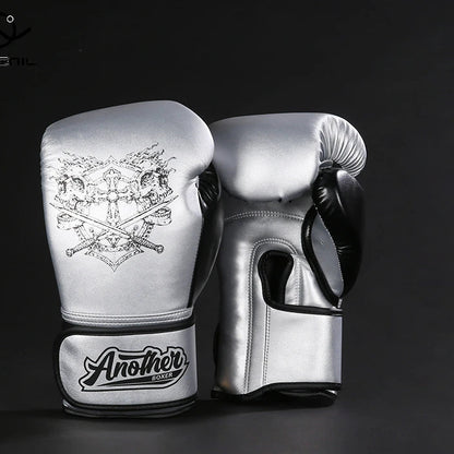 Kick Boxing Gloves 10/12/14oz/16oz PU Leather Professional Muay Thai MMA Kickboxing Glove Silver Sandbag Punch Training Gear